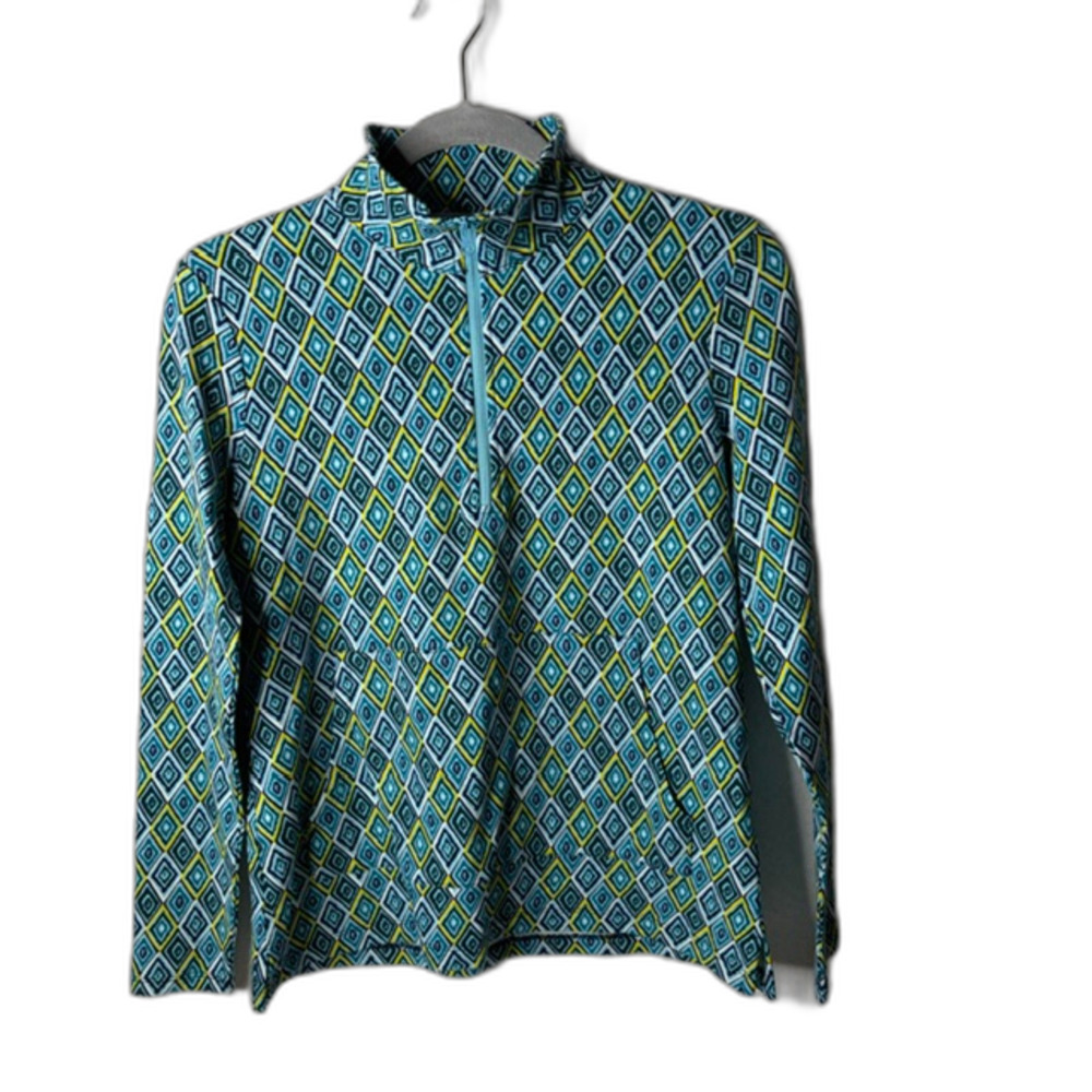 T by Talbots blue geometric quarter zip active pullover size P or small